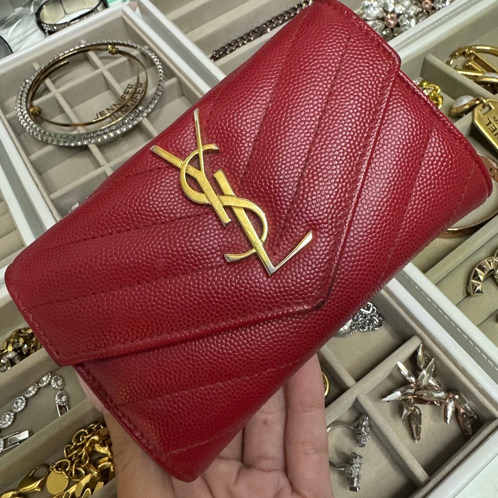 RARE Yves Saint Laurent Small Red Matelasse Leather
Envelope Wallet